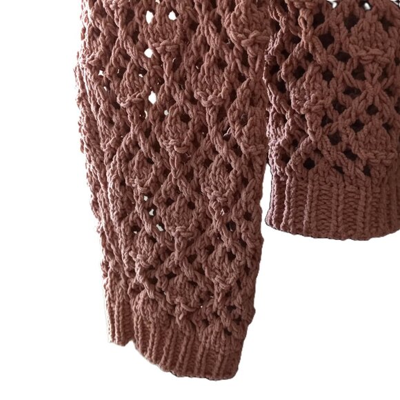 Nicole Miller Artelier Open Knit Button Up Crochet Cardigan Sweater sz L B14 - Picture 3 of 3